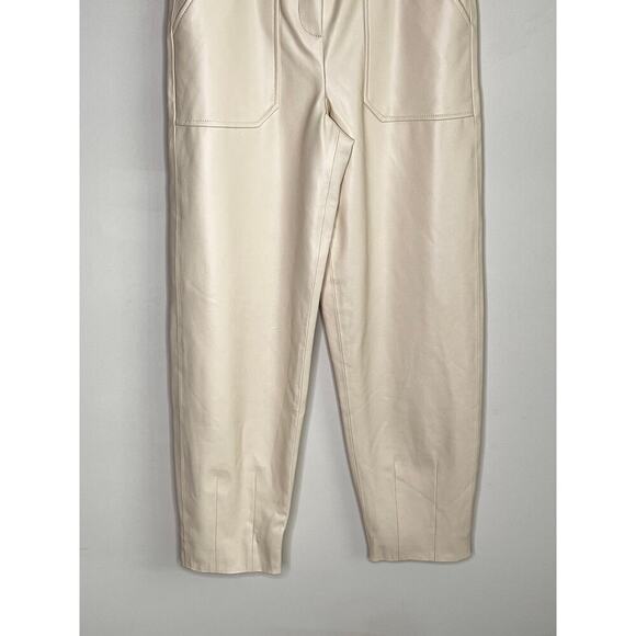 Veronica Beard Atala Faux Leather High Waisted Trouser Pants Ecru Women's 2 NWT - Picture 4 of 13